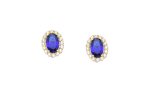 Γυναικεία χρυσά σκουλαρίκια 9 καρατίων σε οβαλ ροζέτα με μπλε και λευκά ζιργκόν