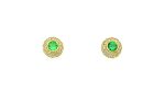 Γυναικεία χρυσά σκουλαρίκια ροζέτες 14 καρατίων με πράσινα και λευκά ζιργκόν