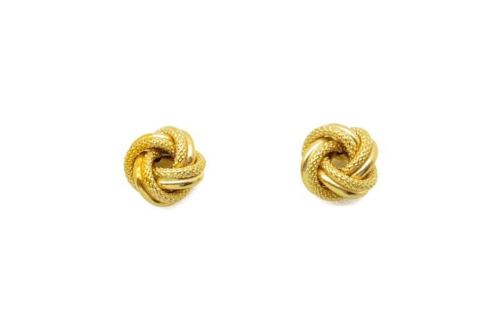 Χρυσά καρφωτά σκουλαρίκια Κ9 σε σχήμα κόμπου με ανάγλυφο σύρμα