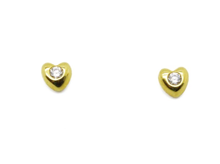 Γυναικεία χρυσά σκουλαρίκια 14 καρατίων σε σχήμα καρδιάς με λευκά ζιργκόν