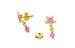 Ασημένια παιδικά σκουλαρίκια αστέρια με κρεμαστά ροζ swarovski