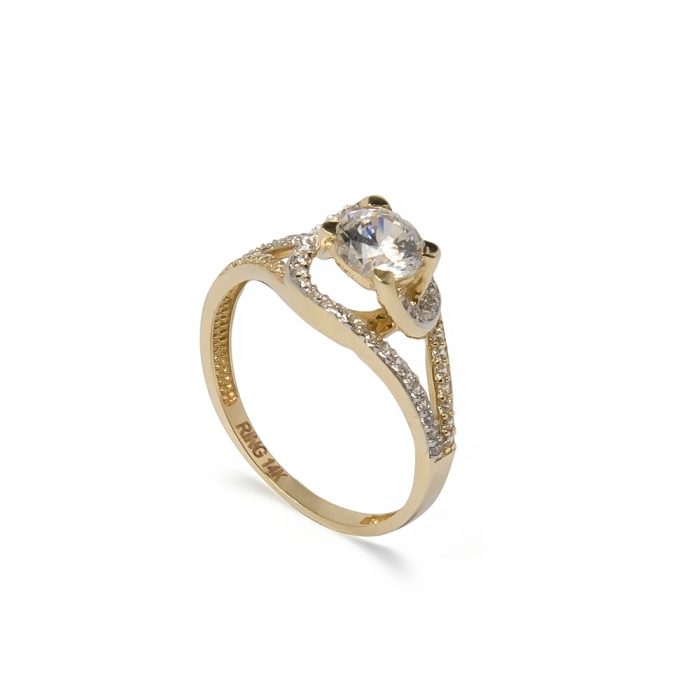 Γυναικείο μονόπετρο χρυσό δίχρωμο δαχτυλίδι 14 καρατίων με ζιργκόν