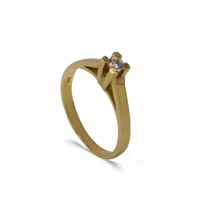 Γυναικείο χρυσό μονόπετρο δαχτυλίδι14 καρατίων με ζιργκόν