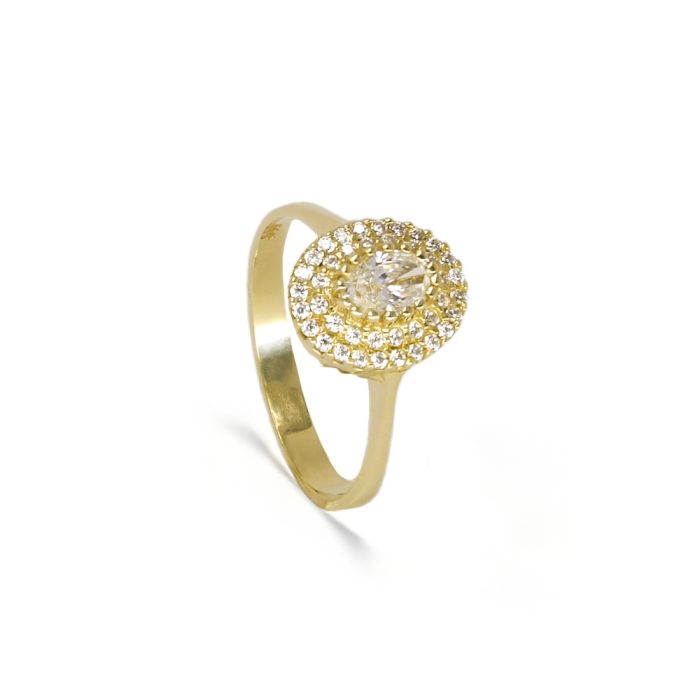 Γυναικείο χρυσό δαχτυλίδι ροζέτα 14 καρατίων με ζιργκόν