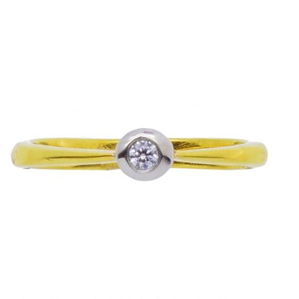Γυναικείο χρυσό δίχρωμο μονόπετρο δαχτυλίδι 14 καρατίων με ζιργκόν