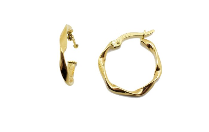 Χρυσά στριφτά σκουλαρίκια κρίκοι, 9 καρατίων, διαμέτρου 19.5 mm