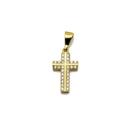 Χρυσός γυναικείος μικρός σταυρός, 9 καρατίων, στολισμένος με λευκά ζιργκόν