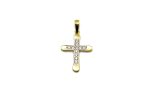 Χρυσός δίχρωμος γυναικείος μικρός σταυρός, 9 καρατίων, στολισμένος με λευκά ζιργκόν