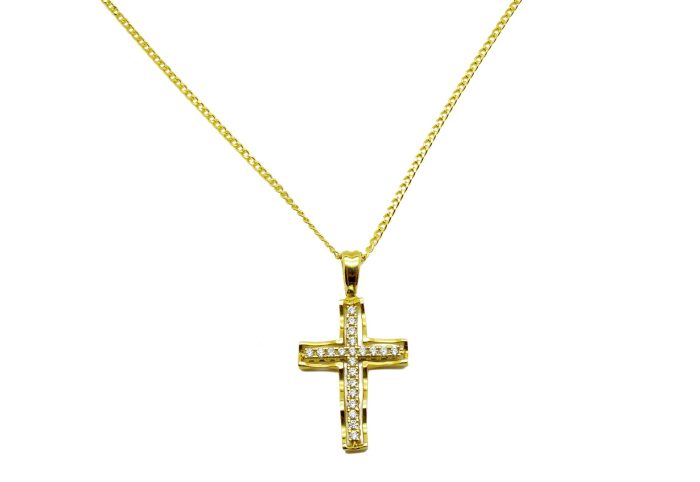 Χρυσός γυναικείος σταυρός, 14 καρατίων, δύο όψεων