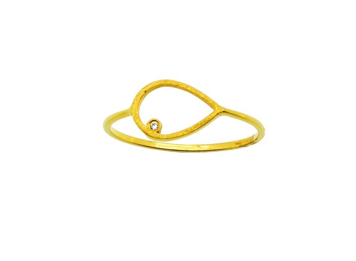 Χειροποίητο χρυσό δαχτυλίδι, 14 καρατίων, σε σχήμα σταγόνας, στολισμένο με ένα διακριτικό ζιργκόν