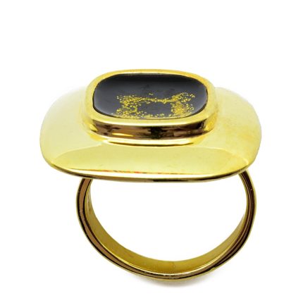 Ασημένιο επιχρυσωμένο χειροποίητο γυναικείο δαχτυλίδι με διχρωικό γυαλί και ρινίσματα χρυσού