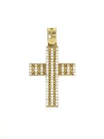 Χρυσός γυναικείος σταυρός, 14 καρατίων,δύο όψεων, στολισμένος με λευκά ζιργκόν