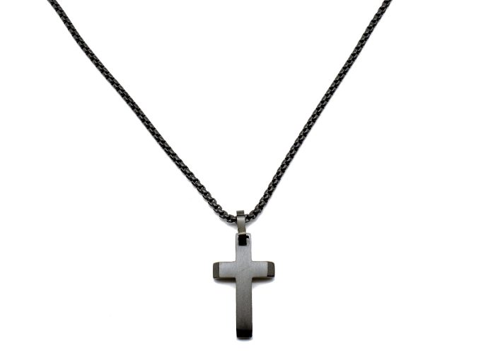 Ατσάλινος ανδρικός σταυρός με αλυσίδα μήκους 60 εκατοστών, σε μαύρο χρώμα