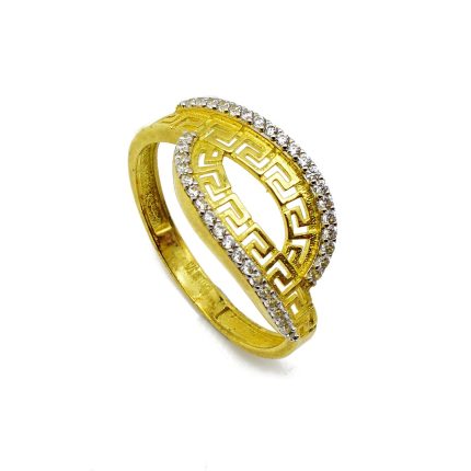 Χρυσό δαχτυλίδι, 9 καρατίων, με μαίανδρο και λευκά ζιργκόν