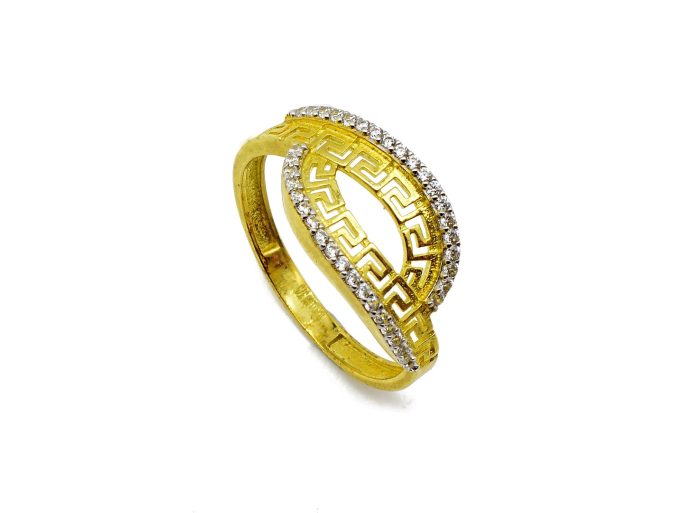 Χρυσό δαχτυλίδι, 9 καρατίων, με μαίανδρο και λευκά ζιργκόν