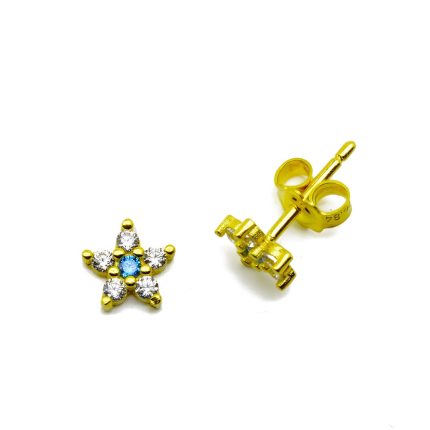 Χρυσά σκουλαρίκια, 9 καρατίων, σε σχήμα αστεριού, στολισμένα με λευκά ζιργκόν και σιελ κέντρο
