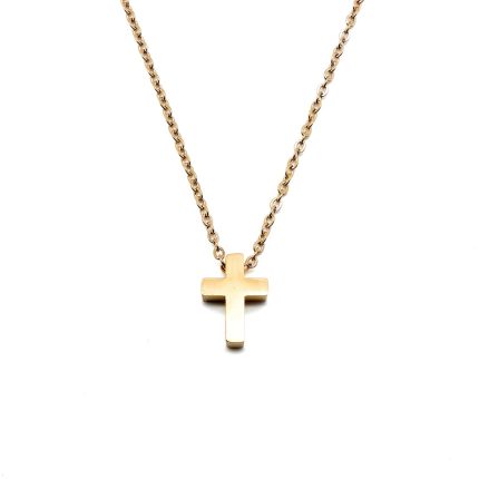 Ατσάλινος unisex σταυρός με αλυσίδα μήκους 40 έως 45 εκατοστών σε ροζ χρυσό