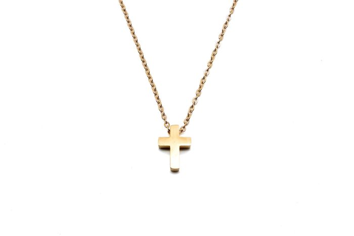 Ατσάλινος unisex σταυρός με αλυσίδα μήκους 40 έως 45 εκατοστών σε ροζ χρυσό