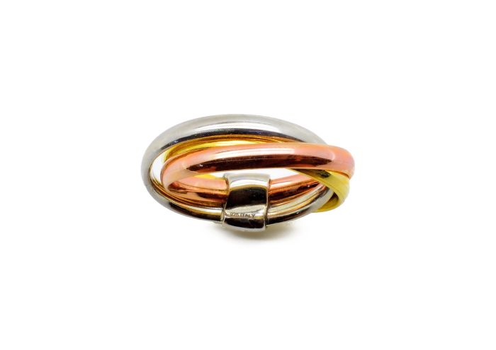 Ασημένιο γυναικείο τρίβερο δαχτυλίδι, στα τρία χρώματα του χρυσού