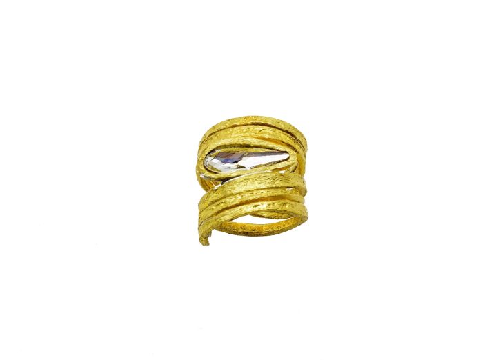 Χειροποίητο μπρούντζινο φαρδύ δαχτυλίδι, one size, με πέτρα swarovski