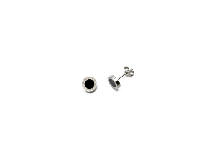 Ατσάλινα γυναικεία σκουλαρίκια σε ασημί χρώμα με μαύρο όνυχα, διαμέτρου 8 mm