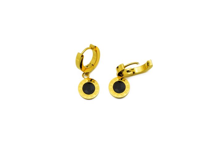Ατσάλινα γυναικεία σκουλαρίκια κρικάκια σε χρυσό χρώμα με κρεμαστά στοιχεία με μαύρο όνυχα