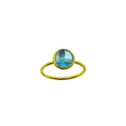 Χειροποίητο χρυσό δαχτυλίδι, 14 καρατίων, με ορυκτή aqua marin σε κοπή ταγιέ