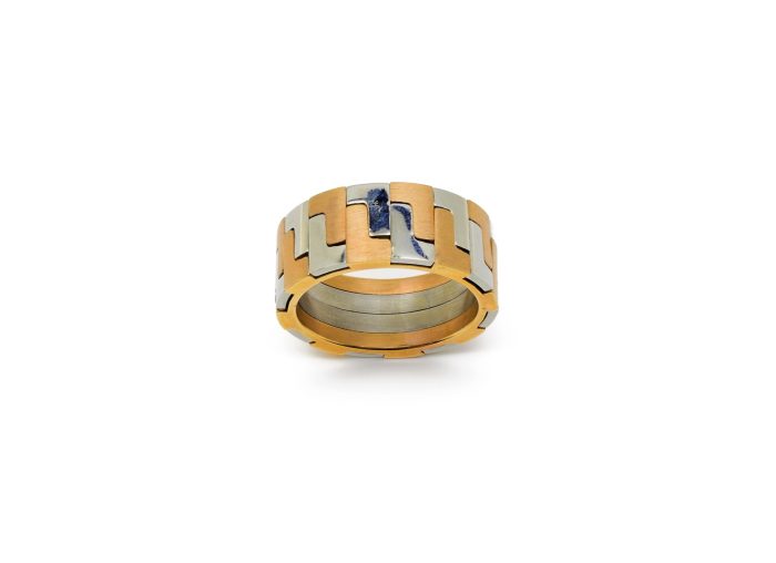 Ατσάλινο ανδρικό δαχτυλίδι-βεράκι με ροζ χρυσά μέρη