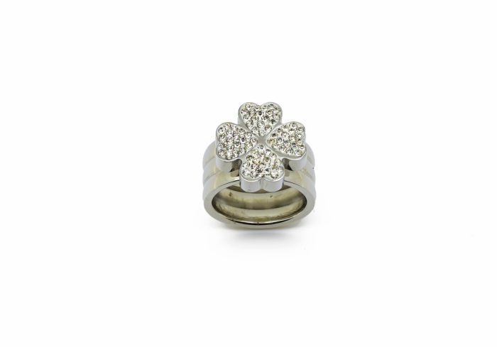 Ατσάλινο γυναικείο εντυπωσιακό δαχτυλίδι με λευκά swarovski