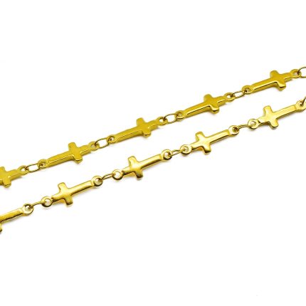 Ατσάλινη γυναικεία αλυσίδα-κολιέ, σε χρυσό χρώμα με σταυρουδάκια