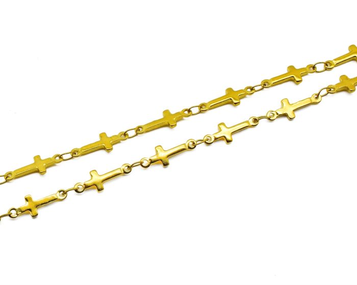 Ατσάλινη γυναικεία αλυσίδα-κολιέ, σε χρυσό χρώμα με σταυρουδάκια