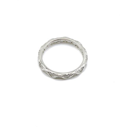 Ασημένιο επιπλατινωμένο, ολόβερο δαχτυλίδι, στολισμένο με λευκά ζιργκόν