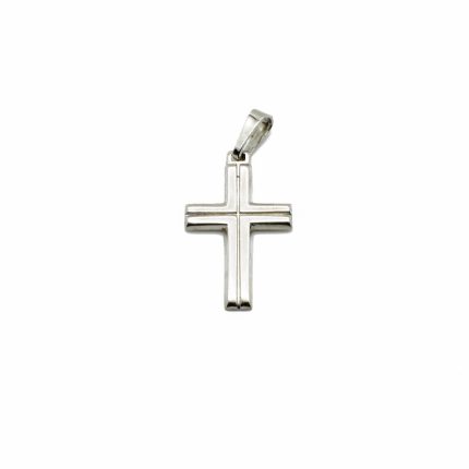 Λευκόχρυσος ανδρικός σταυρός, 14 καρατίων, με εσώγλυφη χάραξη σε σχήμα σταυρού