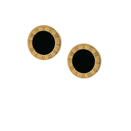 Ατσάλινα γυναικεία σκουλαρίκια σε χρυσό χρώμα, με μαύρο όνυχα, διαμέτρου 12 mm