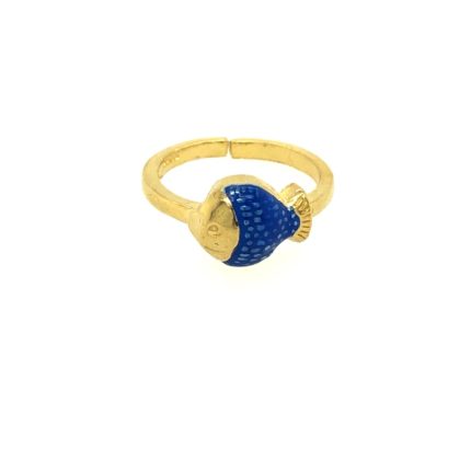 Ασημένιο επιχρυσωμένο παιδικό δαχτυλίδι, one size με ψαράκι με μπλε σμάλτο