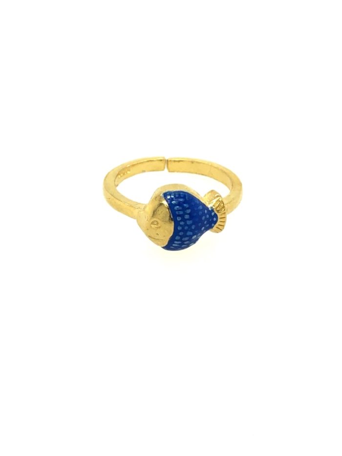 Ασημένιο επιχρυσωμένο παιδικό δαχτυλίδι, one size με ψαράκι με μπλε σμάλτο