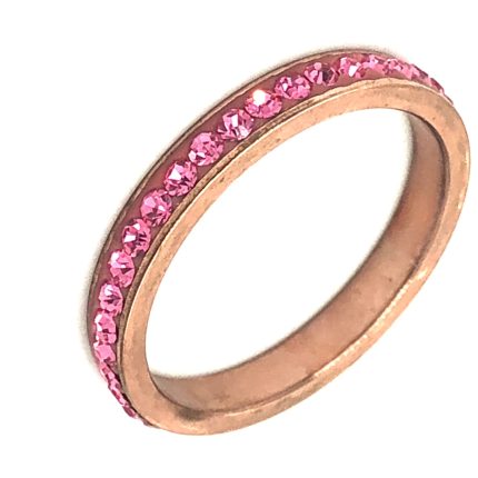 Ατσάλινο δαχτυλίδι-βεράκι σε ροζ χρυσό χρώμα, στολισμένο με ροζ πέτρες swarovski