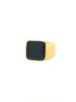 Ατσάλινο ανδρικό δαχτυλίδι με πέτρα από μαύρο όνυχα, σε χρυσό χρώμα