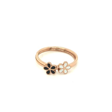 Ατσάλινο διπλό δαχτυλίδι σε ροζ χρυσό χρώμα, με λευκή και μαύρη μαργαρίτα