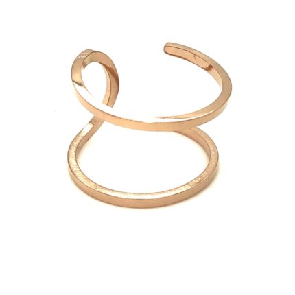 Ατσάλινο διπλό φαρδύ δαχτυλίδι σε ροζ χρυσό χρώμα, one size