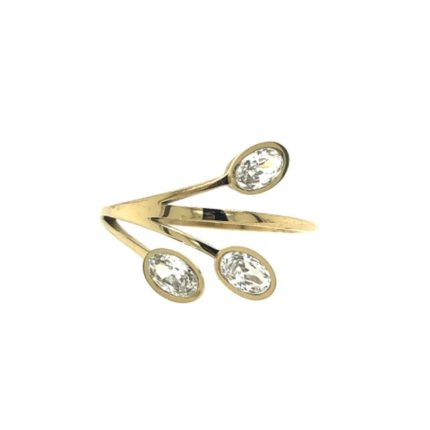 Ατσάλινο γυναικείο δαχτυλίδι με κλαράκια, στολισμένα με λευκά ζιργκόν, σε χρυσό χρώμα