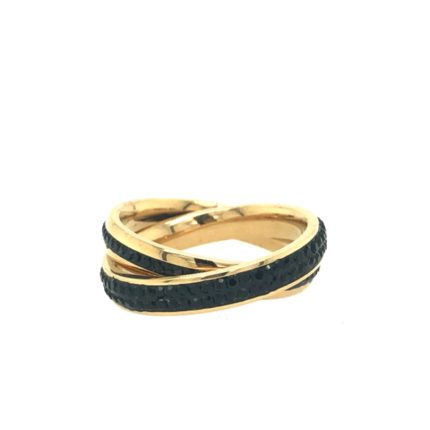 Ατσάλινο γυναικείο δίβερο δαχτυλίδι, στολισμένο με μαύρα ζιργκόν, σε χρυσό χρώμα