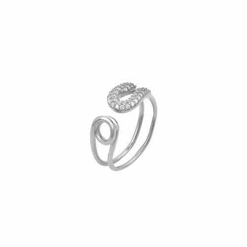 Ασημένιο επιπλατινωμένο γυναικείο δαχτυλίδι, one size, στολισμένο με λευκά ζιργκόν, σε σχέδιο παραμάνα