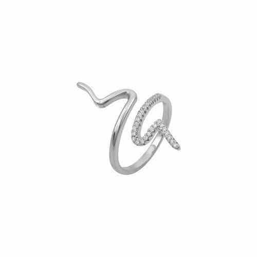 Ασημένιο επιπλατινωμένο γυναικείο δαχτυλίδι, one size, στολισμένο με λευκά ζιργκόν