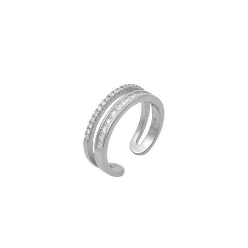 Ασημένιο επιπλατινωμένο δίβερο δαχτυλίδι, one size, στολισμένο με λευκά ζιργκόν