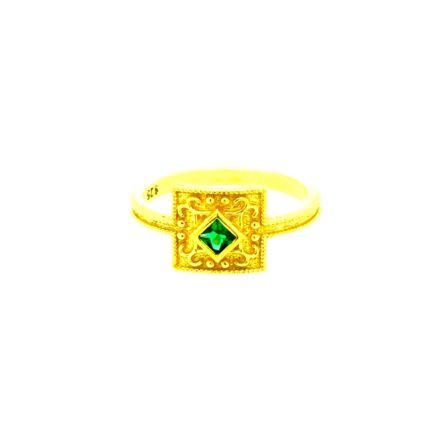 Ασημένιο επιχρυσωμένο δαχτυλίδι σε βυζαντινό στιλ με κεντρικό πράσινο ζιργκόν