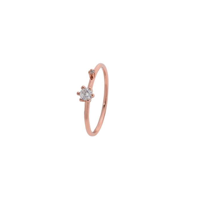 Ασημένιο, 925, ροζ επιχρυσωμένο λεπτό δαχτυλίδι, στολισμένο με λευκά ζιργκόν