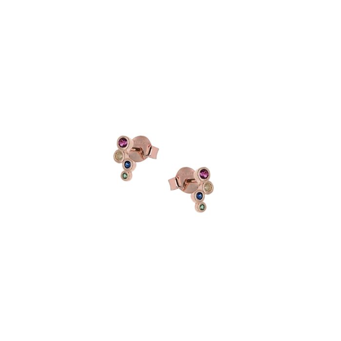 Ασημένια, 925, ροζ επιχρυσωμένα σκουλαρίκια ,στολισμένα με πολύχρωμα ζιργκονάκια