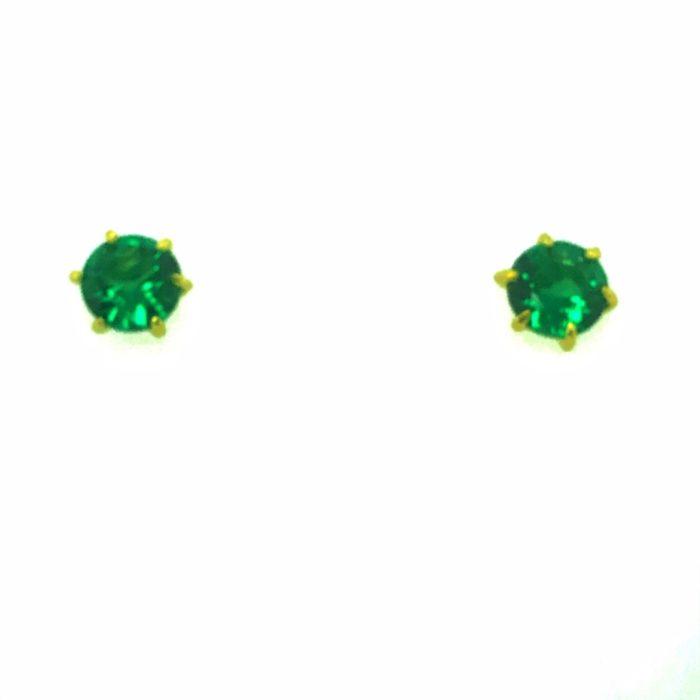 Ασημένια, 925, επιχρυσωμένα καρφωτά μονόπετρα σκουλαρίκια, με πράσινα ζιργκόν