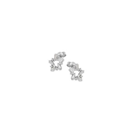 Ασημένια, 925, επιπλατινωμένα καρφωτά σκουλαρίκια αστέρια με λευκά ζιργκόν